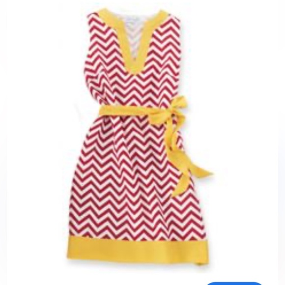 Mud Pie,Red & Yellow, Garnet & Gold Lightweight Chevron Dress, EUC, Size Large - Picture 4 of 10